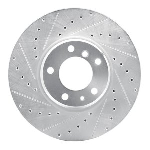 BMW 750IL Brake Rotor (1) - Front Left - R1 Concepts - Drilled & Slotted - Silver - `95-`01